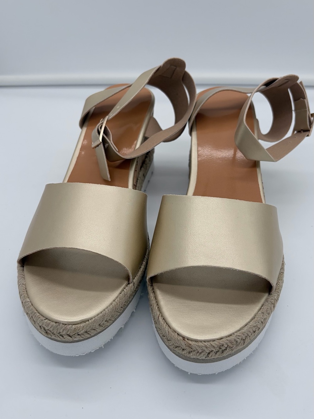 Womens Metallic Gold Platform Espadrille Sandals